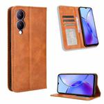 For vivo Y17s 4G Magnetic Buckle Retro Texture Leather Phone Case(Brown)