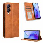 For vivo Y33T 2023 V2317A Magnetic Buckle Retro Texture Leather Phone Case(Brown)