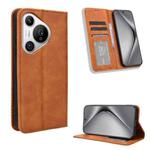 For Huawei Pura 70 Magnetic Buckle Retro Texture Leather Phone Case(Brown)