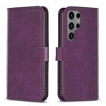 For Samsung Galaxy S23 Ultra 5G Plaid Embossed Leather Phone Case(Purple)