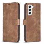 For Samsung Galaxy S22 5G Plaid Embossed Leather Phone Case(Brown)