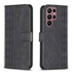 For Samsung Galaxy S22 Ultra 5G Plaid Embossed Leather Phone Case(Black)