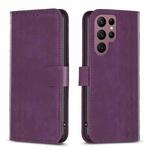 For Samsung Galaxy S22 Ultra 5G Plaid Embossed Leather Phone Case(Purple)