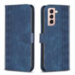 For Samsung Galaxy S21 5G Plaid Embossed Leather Phone Case(Blue)