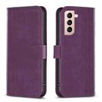 For Samsung Galaxy S21+ 5G Plaid Embossed Leather Phone Case(Purple)