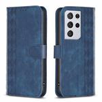 For Samsung Galaxy S21 Ultra 5G Plaid Embossed Leather Phone Case(Blue)