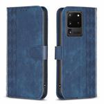 For Samsung Galaxy S20 Ultra Plaid Embossed Leather Phone Case(Blue)