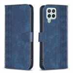 For Samsung Galaxy A12 Plaid Embossed Leather Phone Case(Blue)
