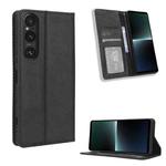 For Sony Xperia 1 V Magnetic Buckle Retro Texture Leather Phone Case(Black)