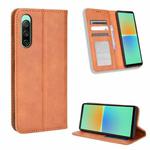 For Sony Xperia 10 V Magnetic Buckle Retro Texture Leather Phone Case(Brown)