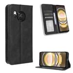 For Sharp Aquos R8 Magnetic Buckle Retro Texture Leather Phone Case(Black)