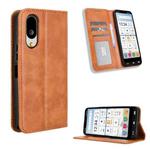 For Sharp Basio Active3 Magnetic Buckle Retro Texture Leather Phone Case(Brown)