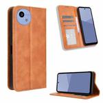 For Sharp Aquos wish5 Magnetic Buckle Retro Texture Leather Phone Case(Brown)