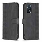 For OPPO A16 / A16s / A54s / A55 Plaid Embossed Leather Phone Case(Black)