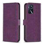 For OPPO A16 / A16s / A54s / A55 Plaid Embossed Leather Phone Case(Purple)