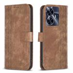 For Realme C55 Plaid Embossed Leather Phone Case(Brown)