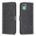 For Nokia C12 Plaid Embossed Leather Phone Case(Black)