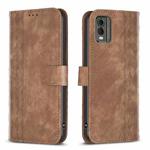 For Nokia C32 Plaid Embossed Leather Phone Case(Brown)