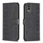 For Nokia C32 Plaid Embossed Leather Phone Case(Black)