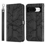 For Google Pixel 8 Life Tree Embossing Pattern Flip Leather Phone Case(Black)