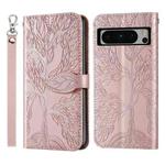 For Google Pixel 8 Pro Life Tree Embossing Pattern Flip Leather Phone Case(Rose Gold)