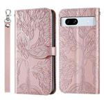 For Google Pixel 7a Life Tree Embossing Pattern Flip Leather Phone Case(Rose Gold)