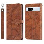 For Google Pixel 7a Life Tree Embossing Pattern Flip Leather Phone Case(Brown)