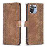 For Xiaomi 11 Lite Plaid Embossed Leather Phone Case(Brown)