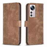 For Xiaomi 12 Plaid Embossed Leather Phone Case(Brown)