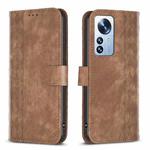 For Xiaomi 12 Pro Plaid Embossed Leather Phone Case(Brown)