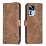 For Xiaomi 12T / 12T Pro Plaid Embossed Leather Phone Case(Brown)