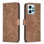 For Xiaomi Redmi Note 12 4G Global Plaid Embossed Leather Phone Case(Brown)