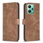 For Xiaomi Redmi Note 12 5G Global Plaid Embossed Leather Phone Case(Brown)