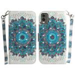 For Nokia C32 3D Colored Horizontal Flip Leather Phone Case(Peacock Wreath)