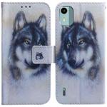 For Nokia C12 Coloured Drawing Flip Leather Phone Case(White Wolf)