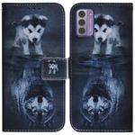 For Nokia G42 Coloured Drawing Flip Leather Phone Case(Wolf and Dog)