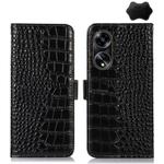 For OPPO A1 5G Crocodile Top Layer Cowhide Leather Phone Case(Black)