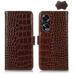 For OPPO A1 5G Crocodile Top Layer Cowhide Leather Phone Case(Brown)