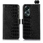 For OPPO A58 4G Crocodile Top Layer Cowhide Leather Phone Case(Black)