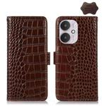For Xiaomi Redmi 13C 4G/5G/Poco C65/Poco M6 Crocodile Top Layer Cowhide Leather Phone Case(Brown)