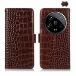 For Xiaomi 14 Ultra Crocodile Top Layer Cowhide Leather Phone Case(Brown)