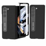 For Samsung Galaxy Z Fold5 ABEEL Integrated Genuine Leather Wave Black Edge Phone Case with Holder(Black)