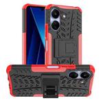 For Xiaomi Poco C65 Tire Texture TPU + PC Phone Case with Holder(Red)