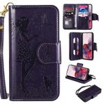 For Samsung Galaxy S20 Woman and Cat Embossed Horizontal Flip Leather Case, with Card Slots & Holder & Wallet & Photo Frame & Mirror & Lanyard(Purple)