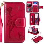 For Samsung Galaxy S20 Woman and Cat Embossed Horizontal Flip Leather Case, with Card Slots & Holder & Wallet & Photo Frame & Mirror & Lanyard(Red)