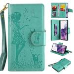 For Samsung Galaxy S20+ Woman and Cat Embossed Horizontal Flip Leather Case, with Card Slots & Holder & Wallet & Photo Frame & Mirror & Lanyard(Green)