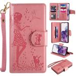 For Samsung Galaxy S20+ Woman and Cat Embossed Horizontal Flip Leather Case, with Card Slots & Holder & Wallet & Photo Frame & Mirror & Lanyard(Pink)