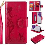 For Samsung Galaxy S20 Ultra Woman and Cat Embossed Horizontal Flip Leather Case, with Card Slots & Holder & Wallet & Photo Frame & Mirror & Lanyard(Red)