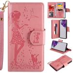 For Samsung Galaxy S20 Ultra Woman and Cat Embossed Horizontal Flip Leather Case, with Card Slots & Holder & Wallet & Photo Frame & Mirror & Lanyard(Pink)