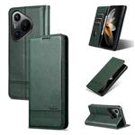 For Huawei Pura 70 AZNS Magnetic Calf Texture Flip Leather Phone Case(Dark Green)